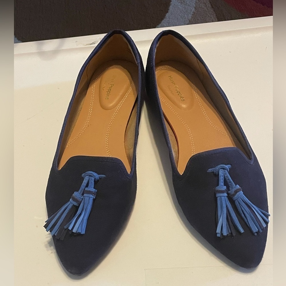 Hush Puppies Sadie Tassel Blue suede Cute Slip on - Pointed Loafers 7.5 wide